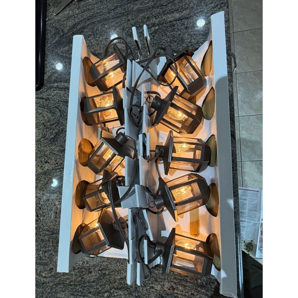 STRING Lights Bronze-Tone Lanterns 10 Lights Outdoor Patio 10' Lighted = 108"